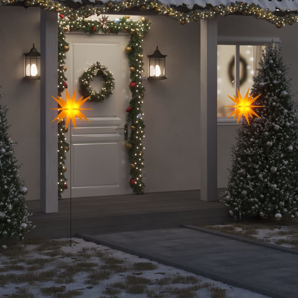 #3 - vidaXL juledekoration med LED-lys og jordspyd 3 stk. 57 cm foldbar gul
