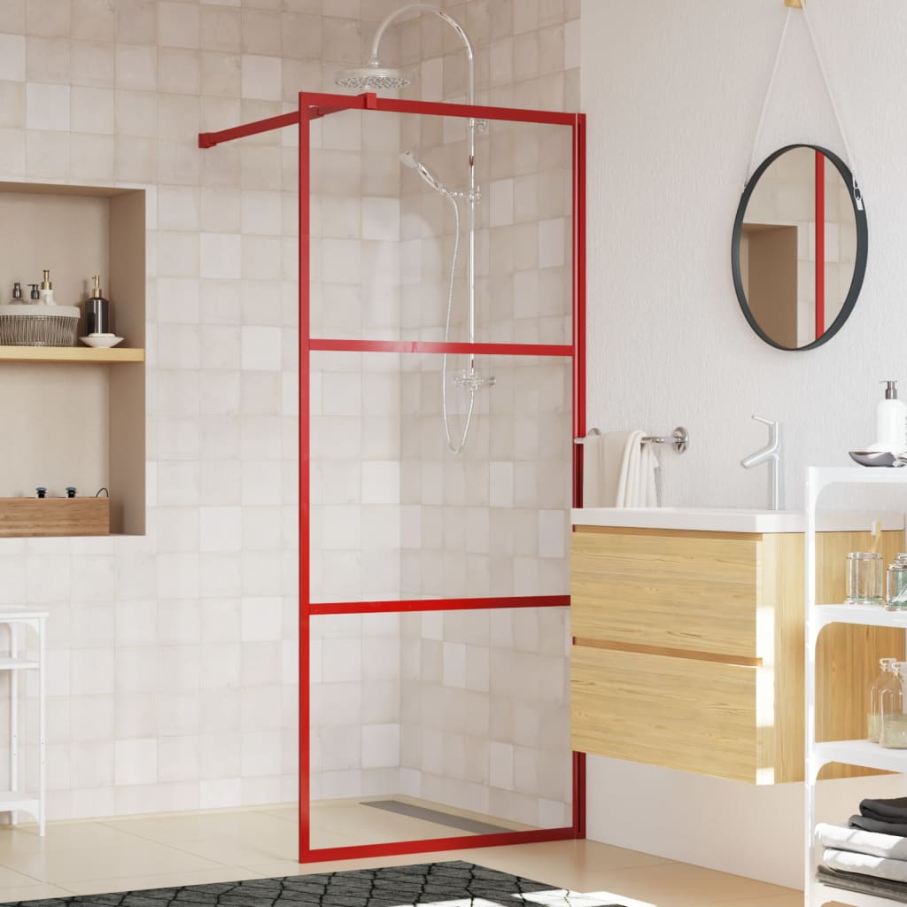 Parete per Doccia Walk-in Vetro Trasparente ESG 80x195 cm Rossa