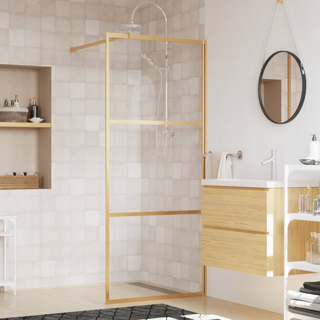 vidaXL Duschwand für Begehbare Dusche mit ESG Klarglas Golden 80x195cm