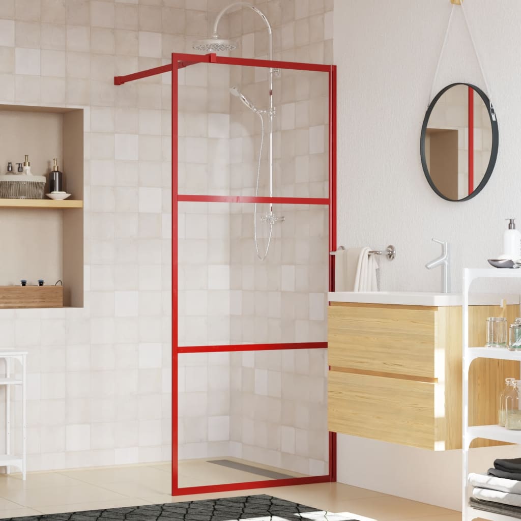 Duschwand für Begehbare Dusche mit ESG Klarglas Rot 90×195 cm