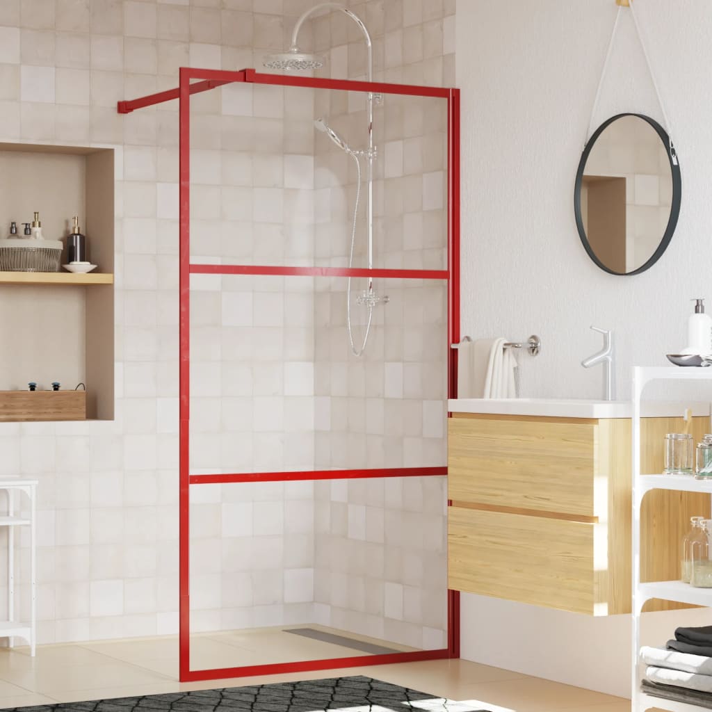 vidaXL Duschwand für Begehbare Dusche mit ESG Klarglas Rot 100x195 cm