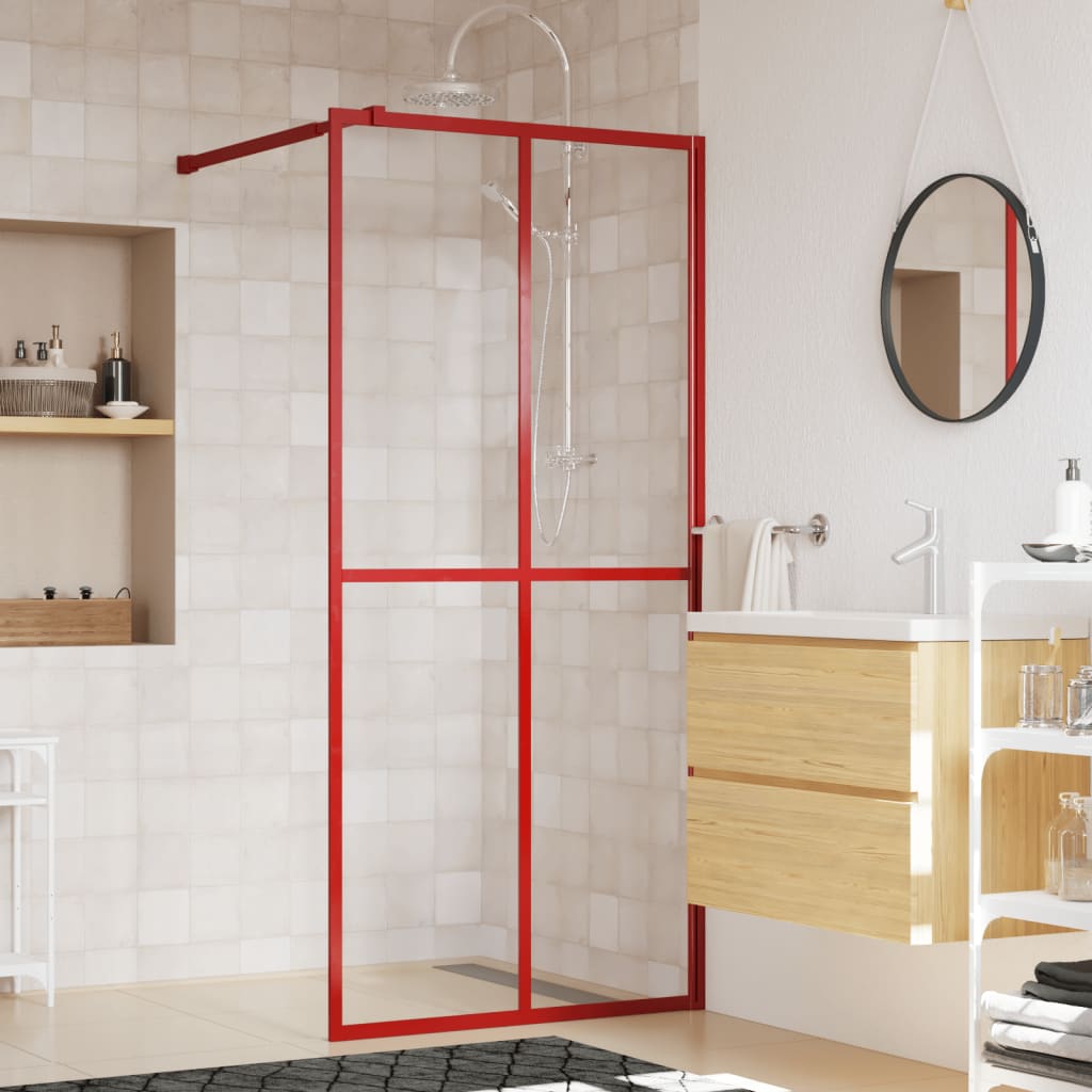 vidaXL Duschwand für Begehbare Dusche mit ESG Klarglas Rot 100x195 cm