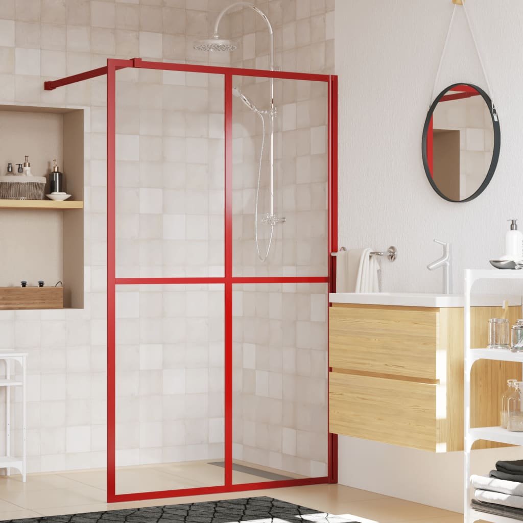 Parete per Doccia Walk-in Vetro Trasparente ESG 118x195cm Rossa