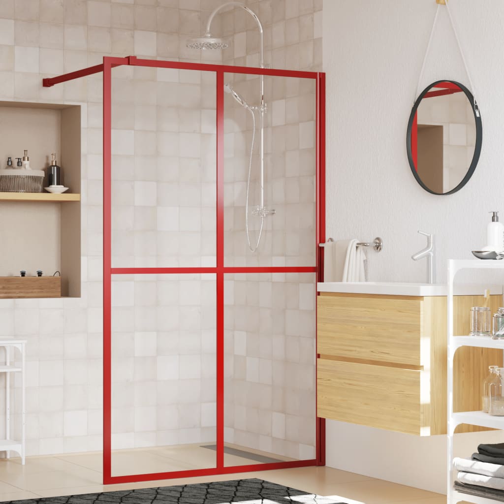 vidaXL Paravan de duș walk-in roșu 118×195 cm sticlă ESG transparentă 118x195