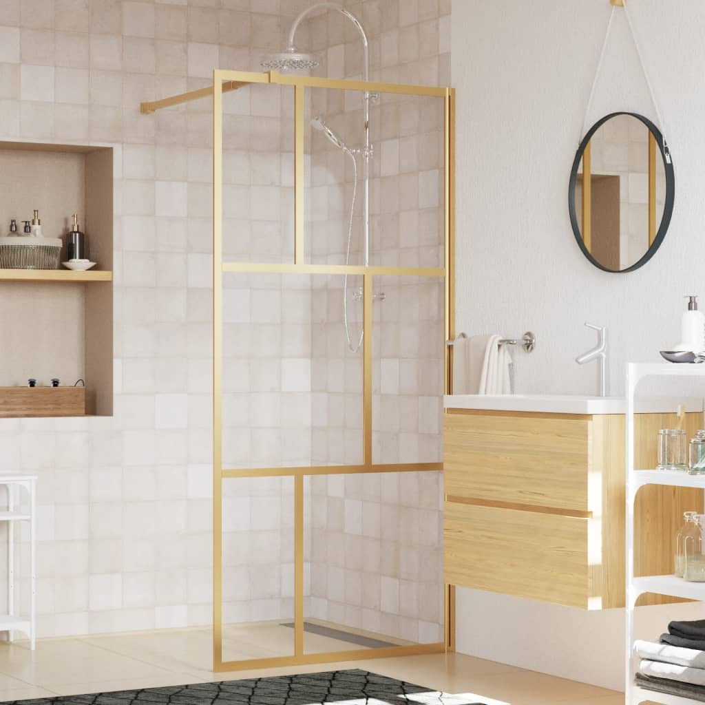 vidaXL Paravan de duș walk-in auriu, 90x195 cm sticlă ESG transparentă