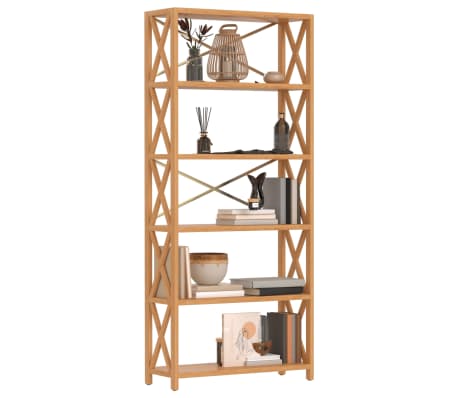 vidaXL reol med 6 hylder 80x30x181 cm massivt egetr&aelig;