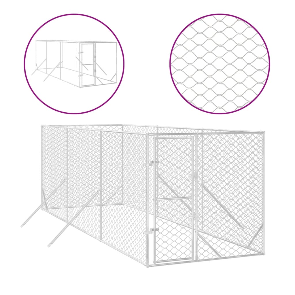 vidaXL Zunanji pasji boks srebrn 2x6x2 m pocinkano jeklo