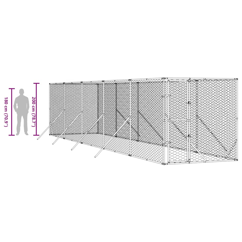 suņu voljērs, sudraba krāsā, 2x10x2 m, cinkots tērauds
