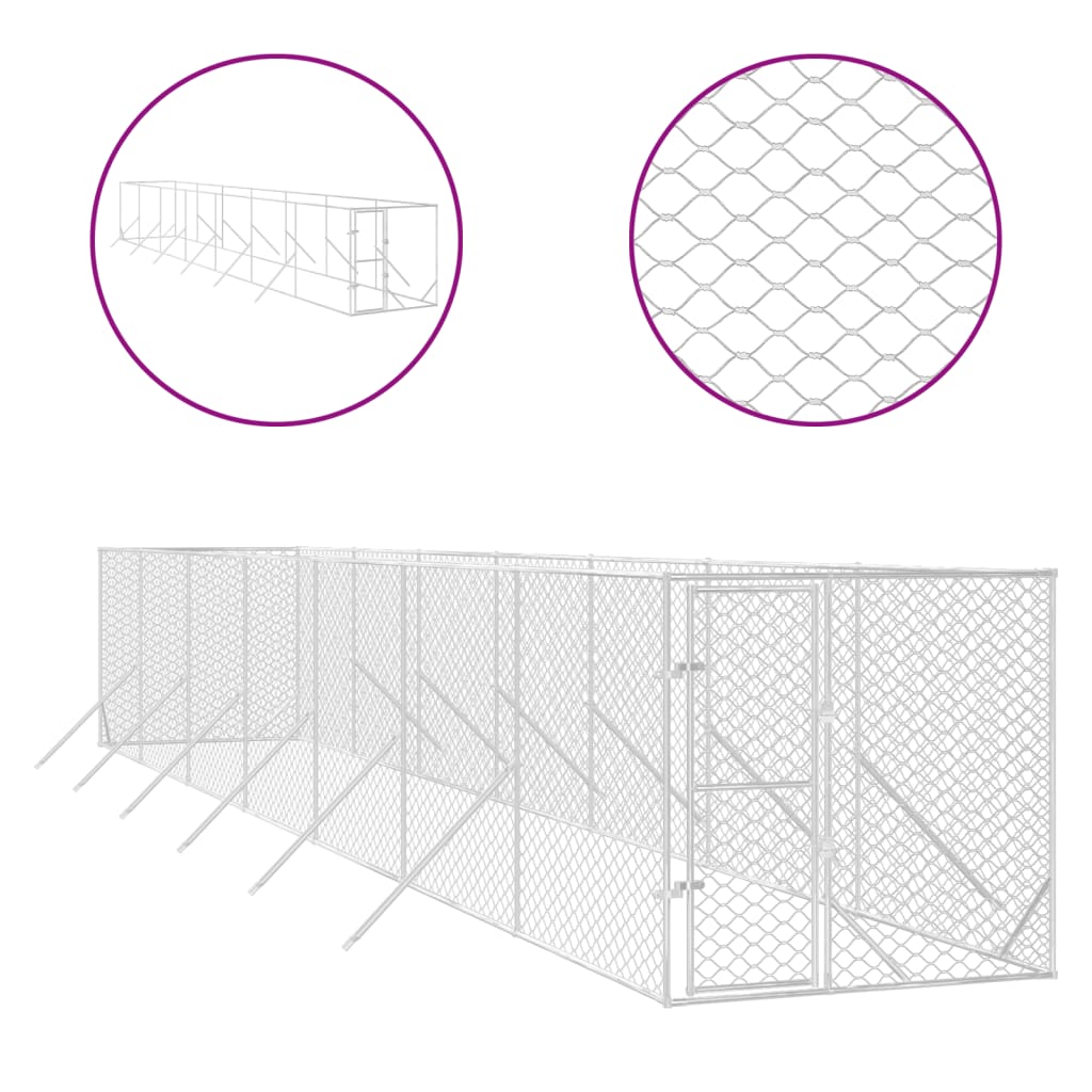 vidaXL Zunanji pasji boks srebrn 2x14x2 m pocinkano jeklo