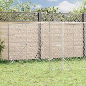 Zunanji pasji boks srebrn 4x4x2 m pocinkano jeklo