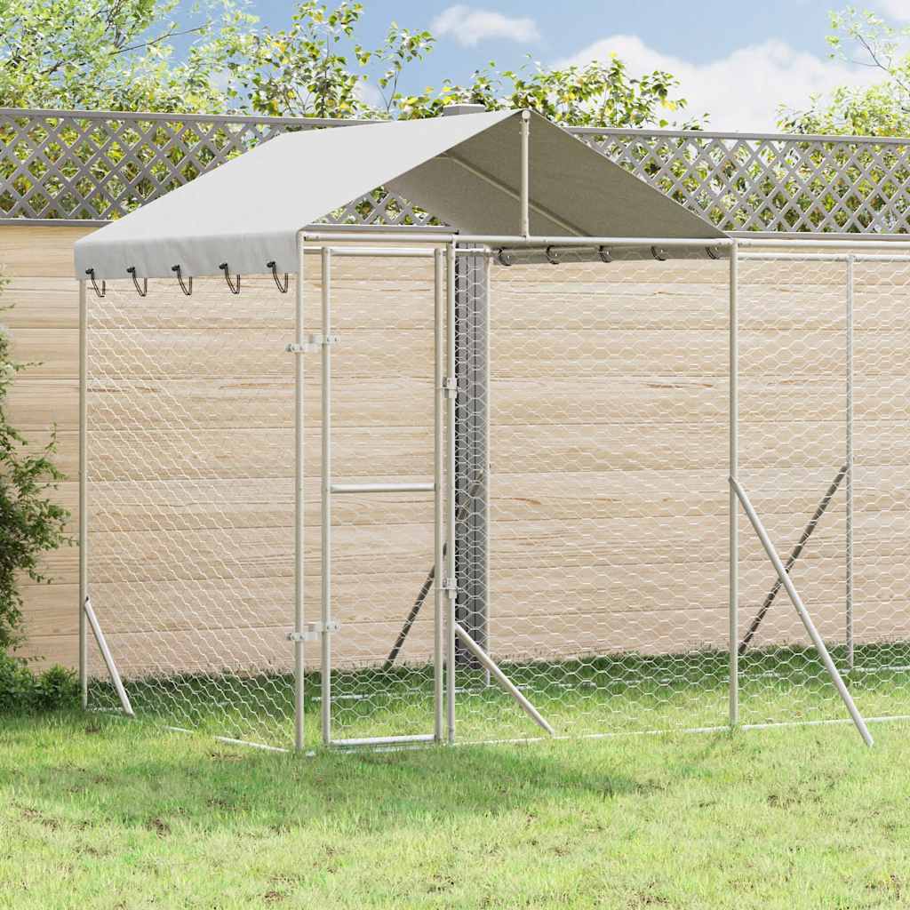 vidaXL Outdoor-Hundezwinger mit Dach Silber 6x2x2,5 m Verzinkter Stahl