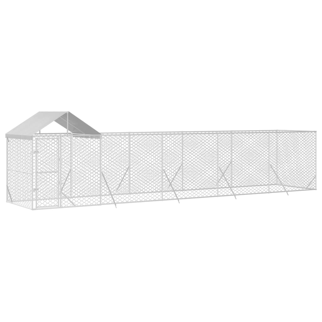  Vonkajší koterec pre psov so strechou strieborný 10x2x2,5m oceľ