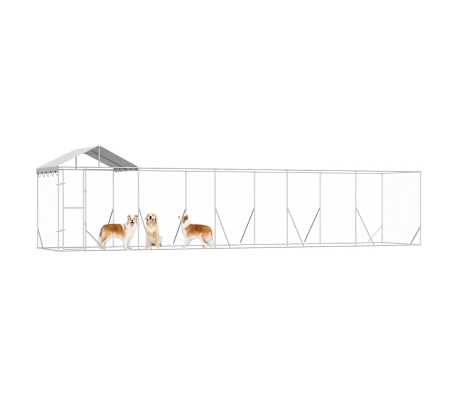 Hondenkennel met dak 10x2x2,5 m gegalvaniseerd staal zilver kopen