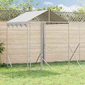 Zunanja pasja ograda s streho srebrna 10x2x2,5m pocinkano jeklo