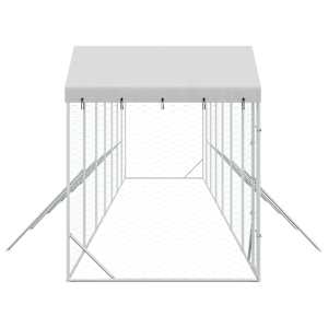 Venkovní psí kotec se střechou stříbrný 14 x 2 x 2,5 m ocel - obrázek 6
