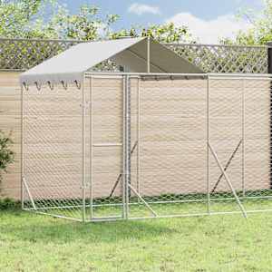 Zunanja pasja ograda s streho srebrna 14x2x2,5m pocinkano jeklo