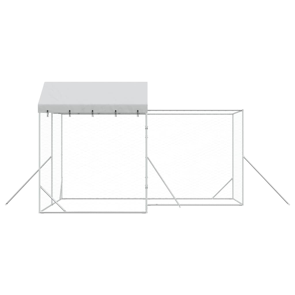 suņu voljērs ar jumtu, 4x4x2,5m, cinkots tērauds, sudraba krāsā