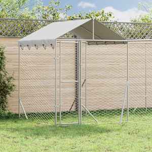 Zunanja pasja ograda s streho srebrna 4x4x2,5 m pocinkano jeklo