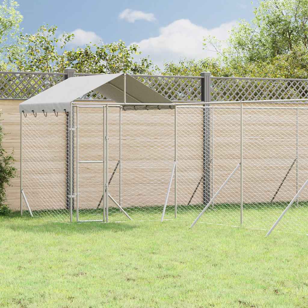 vidaXL Outdoor-Hundezwinger mit Dach Silbern 10x8x2,5 m Stahl Verzinkt