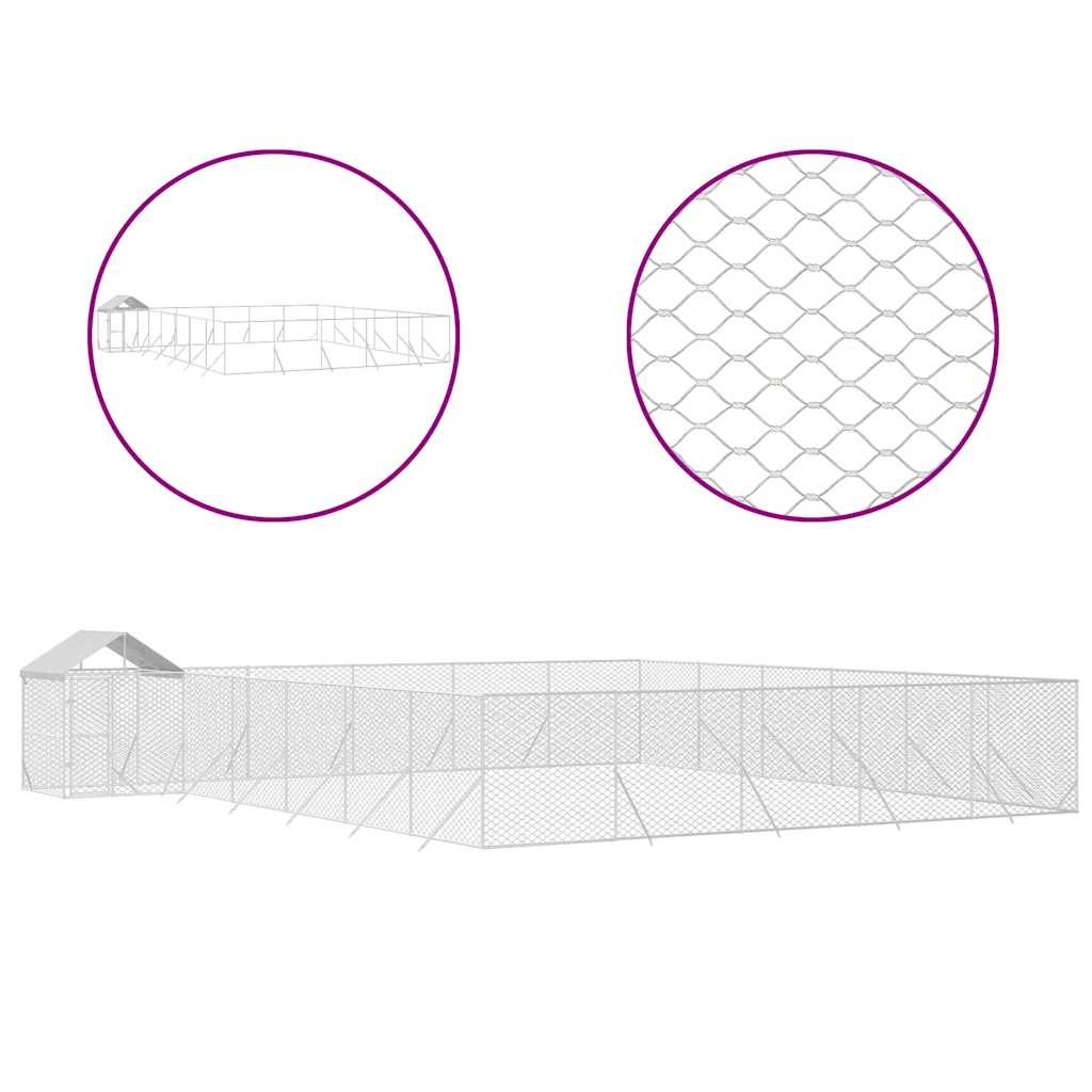 vidaXL Venkovní psí kotec se střechou stříbrný 12 x 12 x 2,5 m ocel