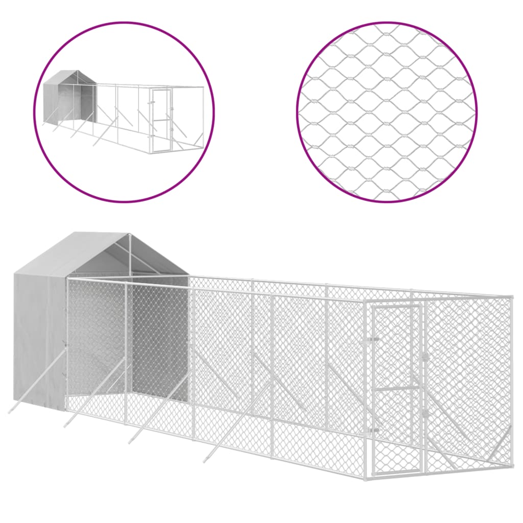 Chenil d'extérieur en acier galvanisé avec toit partiel pour chien - Panneaux à mailles - 2x10x2,5 m - 20m²