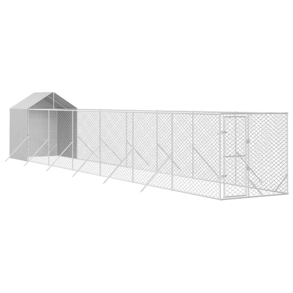  Vonkajší koterec pre psov so strechou strieborný 2x14x2,5m oceľ