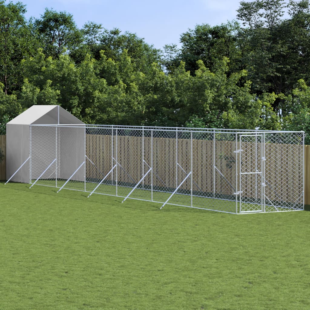 vidaXL Outdoor-Hundezwinger mit Dach Silbern 2x14x2,5 m Stahl Verzinkt