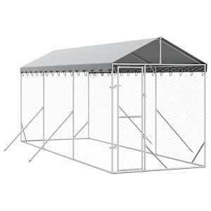 vidaXL katusega koeraaedik, h&otilde;bedane, 2x6x2,5 m, tsingitud teras