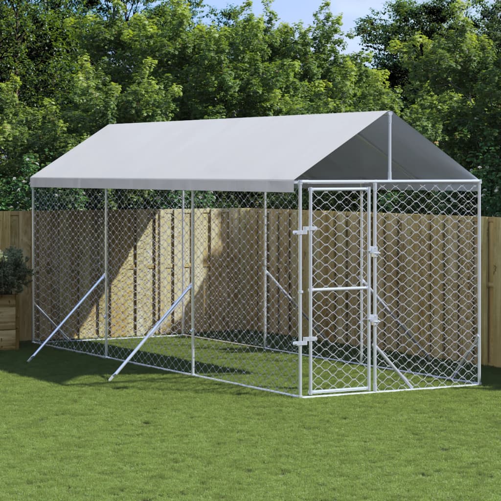 Chenil d'extérieur en acier galvanisé avec toit pour chien - Panneaux à mailles -  2x6x2,5 m - 12m²