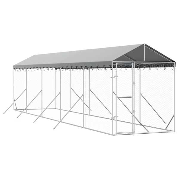 vidaXL katusega koeraaedik, h&otilde;bedane, 2x10x2,5 m, tsingitud teras