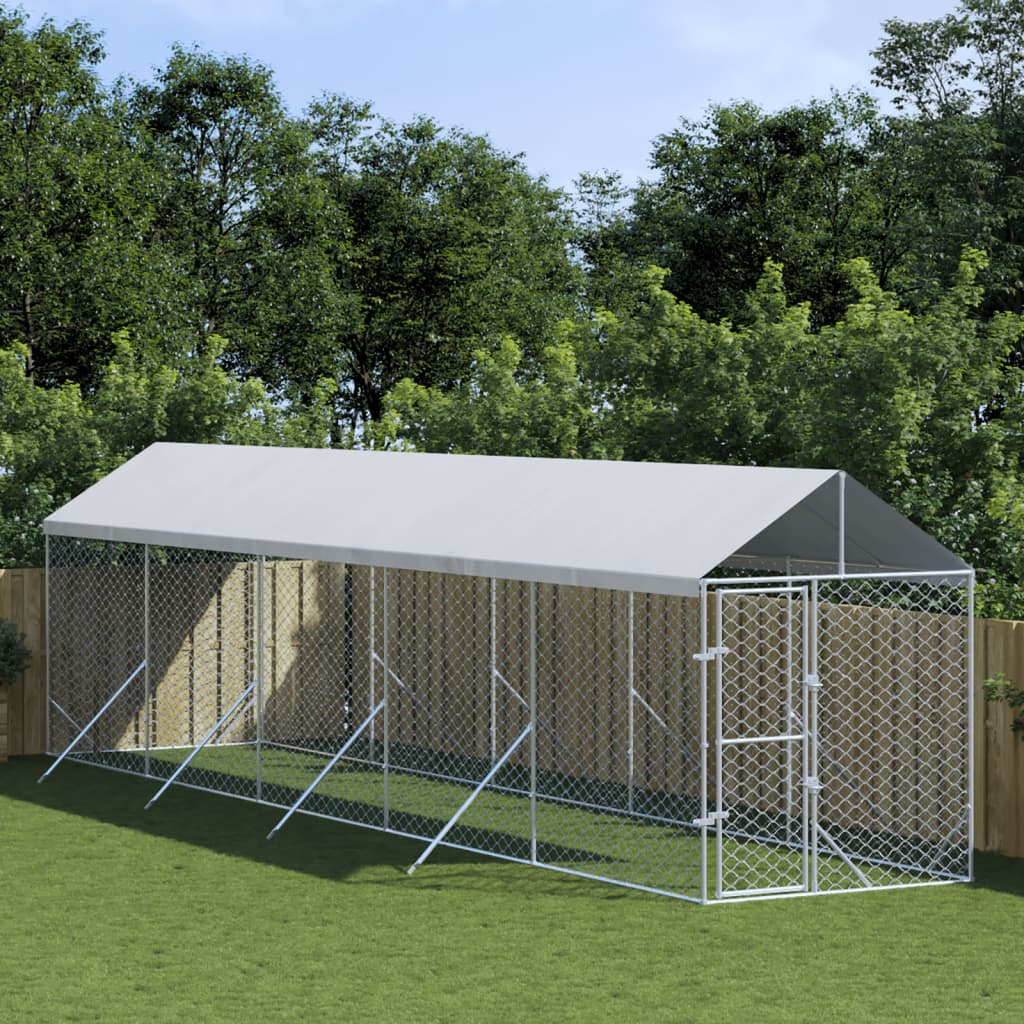Chenil d'extérieur en acier galvanisé avec toit pour chien - Panneaux à mailles - 2x10x2,5 m - 20m²