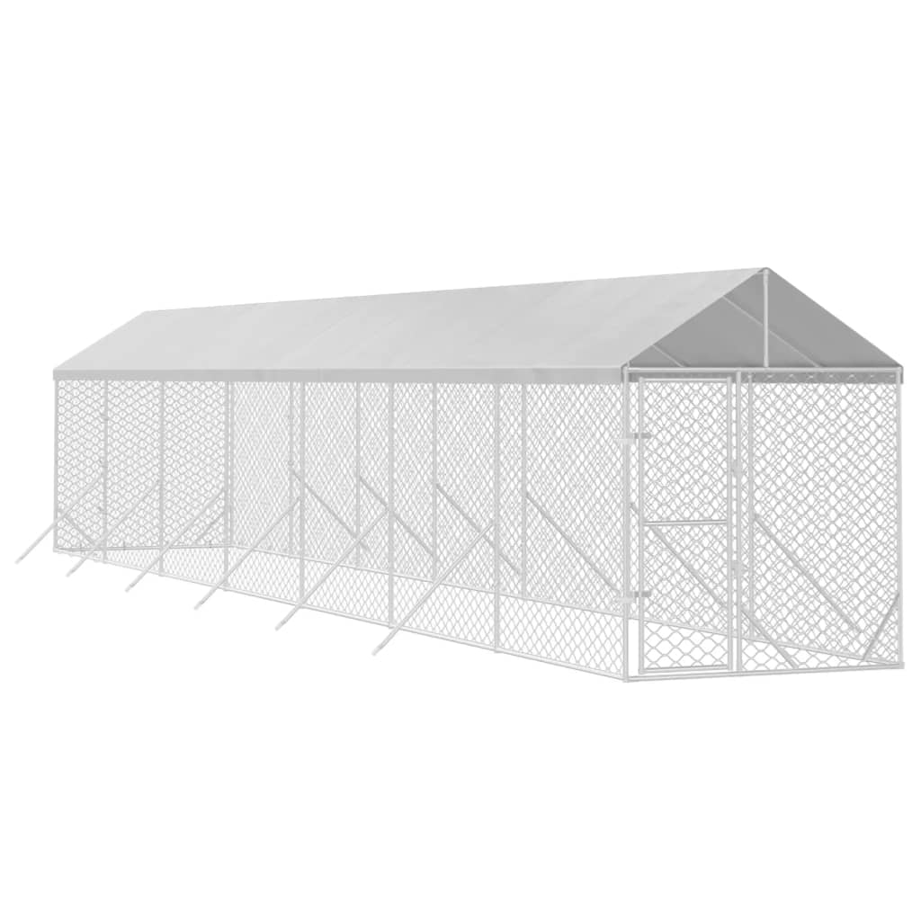 Chenil d'extérieur en acier galvanisé avec toit pour chien - Panneaux à mailles - 2x14x2,5 m - 28m²