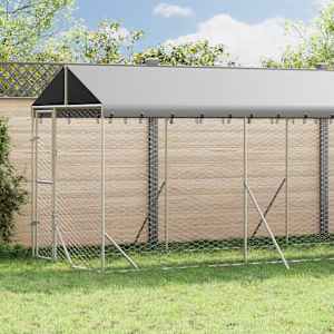 Zunanja pasja ograda s streho srebrna 2x14x2,5m pocinkano jeklo