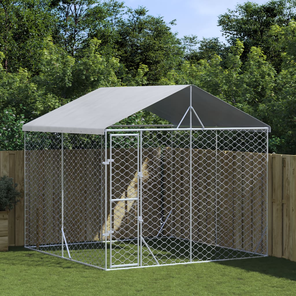 Chenil d'extérieur en acier galvanisé avec toit pour chien - Panneaux à mailles -  3x3x2,5 m - 9m²