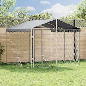 Zunanja pasja ograda s streho srebrna 3x3x2,5 m pocinkano jeklo