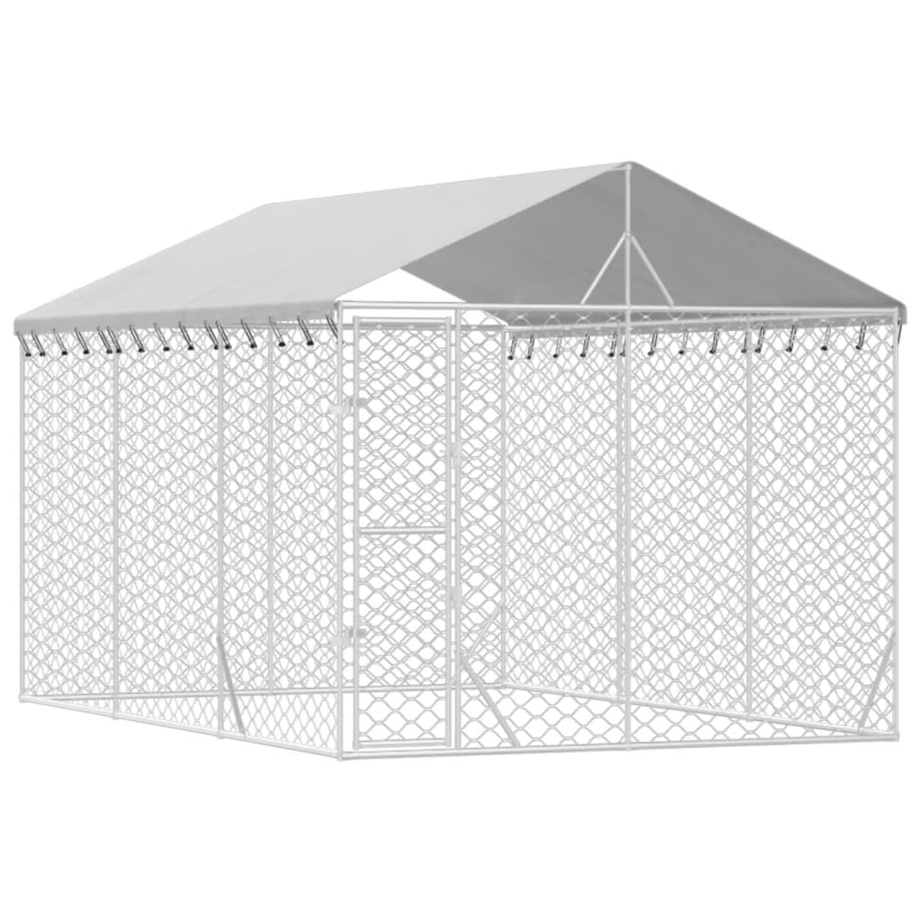 Chenil d'extérieur en acier galvanisé avec toit pour chien - Panneaux à mailles - 3x4,5x2,5 m - 14m²