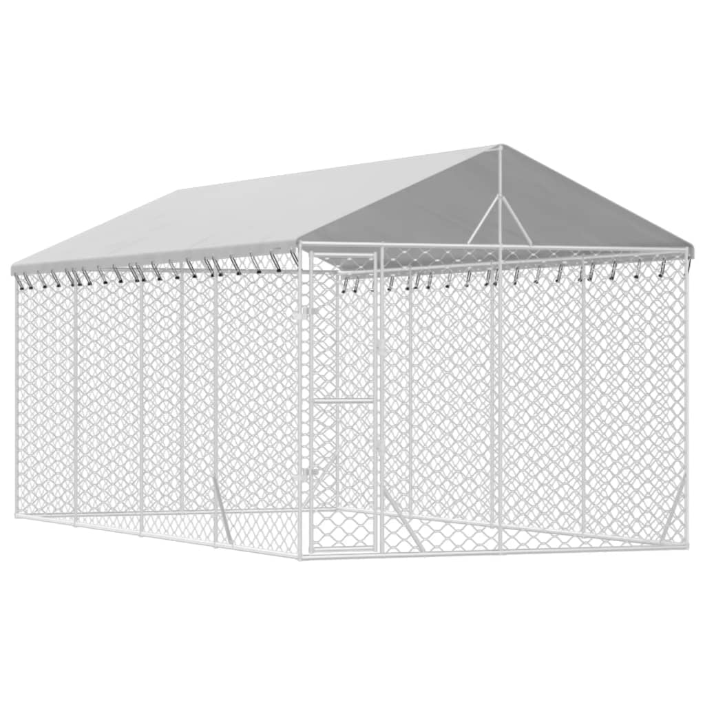 Chenil d'extérieur en acier galvanisé avec toit pour chien - Panneaux à mailles - 3x6x2,5 m - 18m²