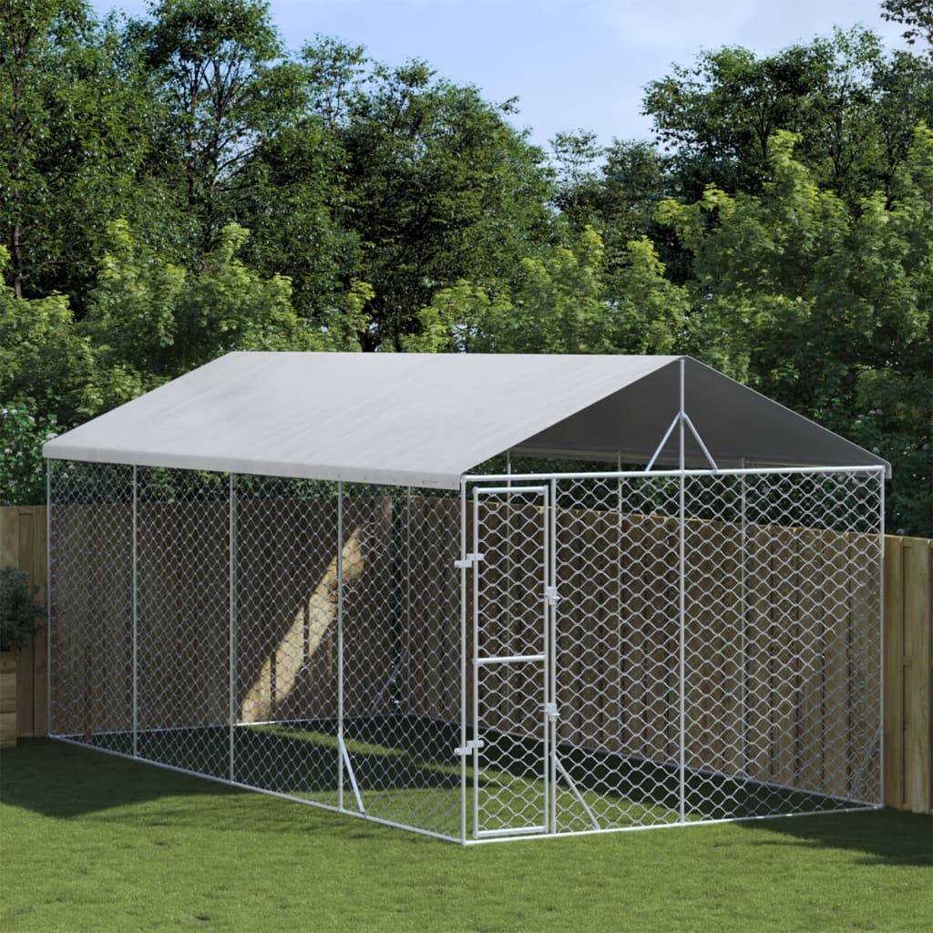 Chenil d'extérieur en acier galvanisé avec toit pour chien - Panneaux à mailles - 3x6x2,5 m - 18m²