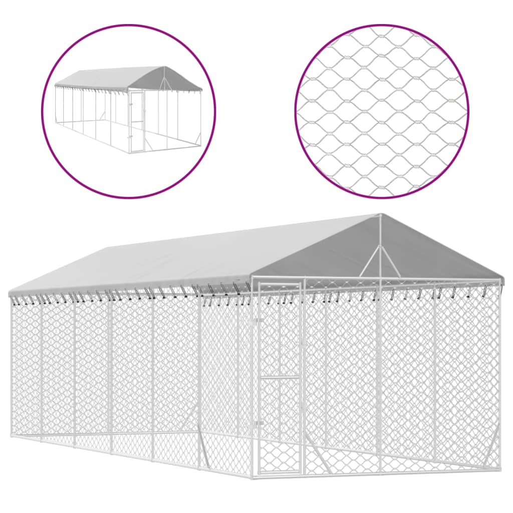 Chenil d'extérieur en acier galvanisé avec toit pour chien - Panneaux à mailles - 3x9x2,5 m - 27m²