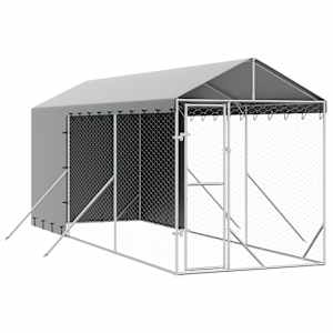 vidaXL katusega koeraaedik, h&otilde;bedane, 2x6x2,5 m, tsingitud teras
