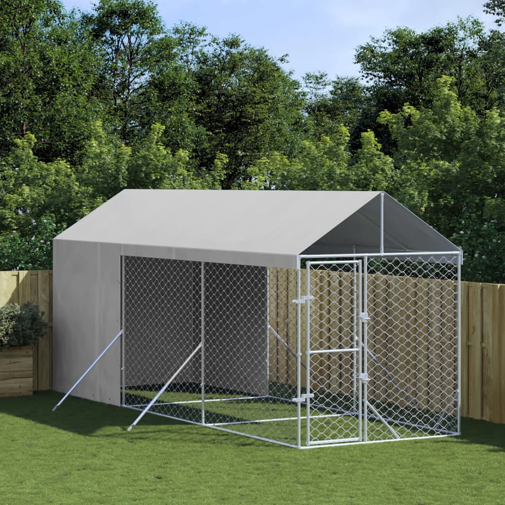 vidaXL Outdoor-Hundezwinger mit Dach Silbern 2x6x2,5m Verzinkter Stahl