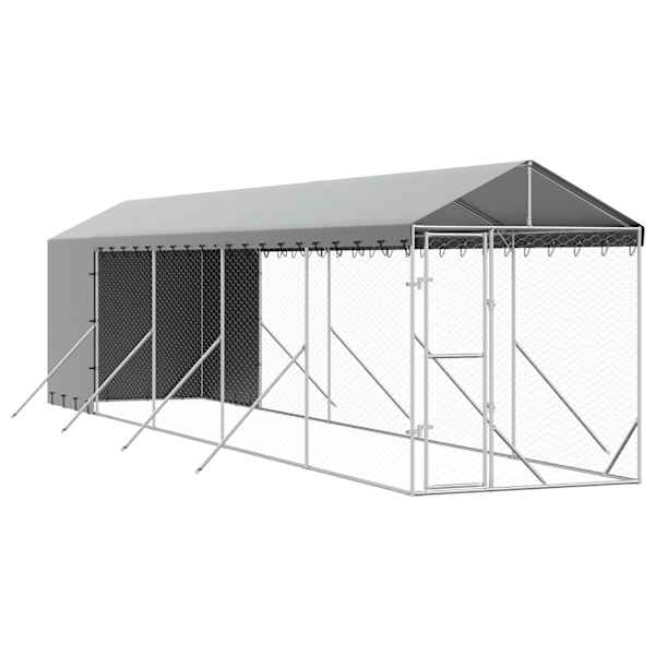 vidaXL katusega koeraaedik, h&otilde;bedane, 2x10x2,5 m, tsingitud teras