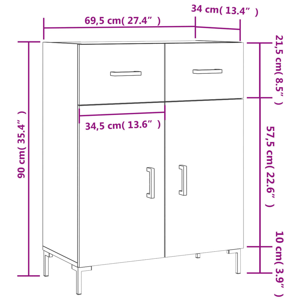 Příborník bílý s vysokým leskem 69,5x34x90 cm kompozitní dřevo - obrázek 13