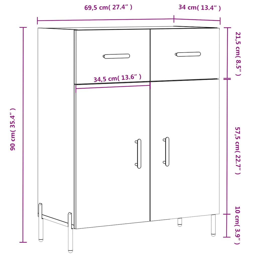 Příborník bílý s vysokým leskem 69,5x34x90 cm kompozitní dřevo - obrázek 13