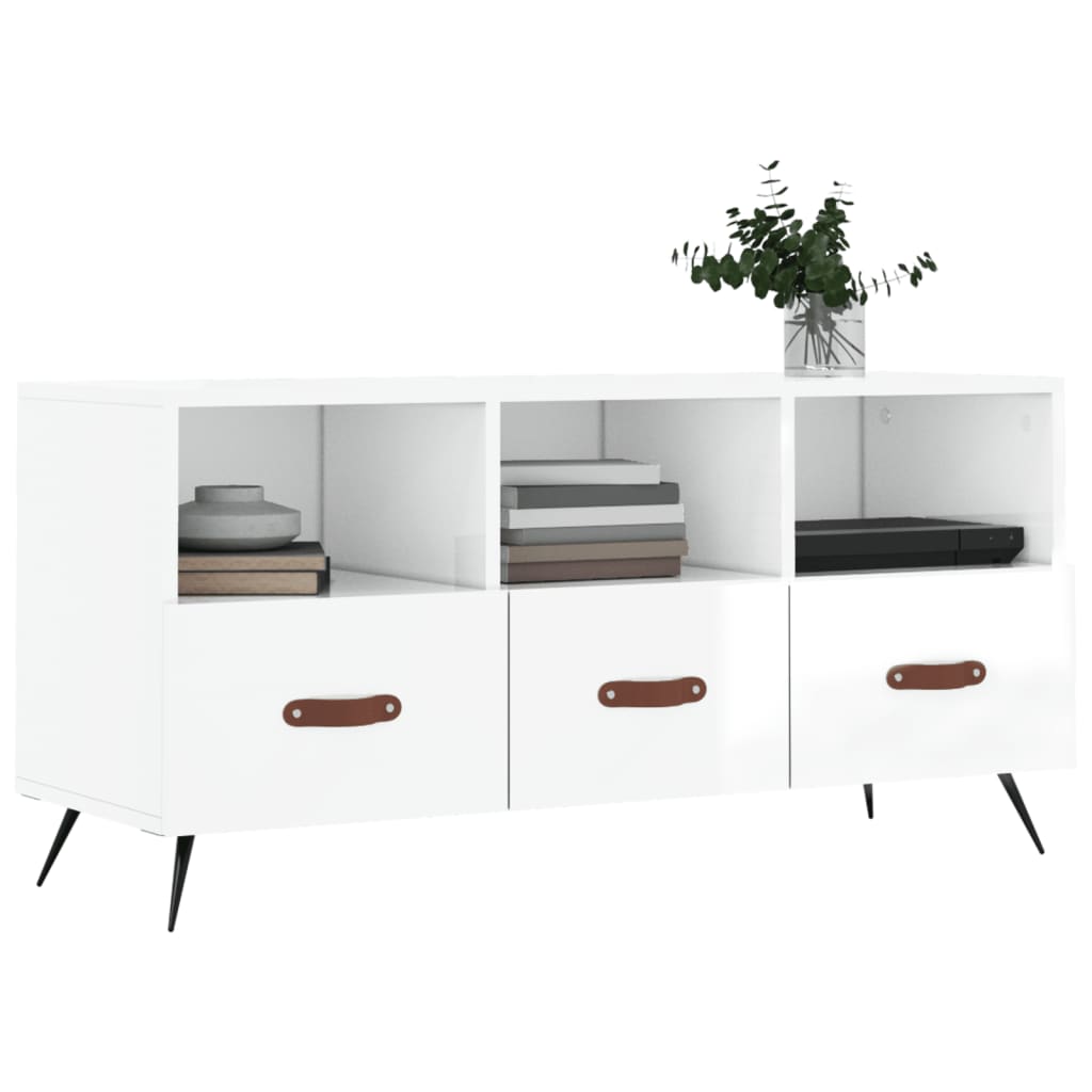 vidaXL Tv-meubel 102x36x50 cm bewerkt hout hoogglans wit afbeelding