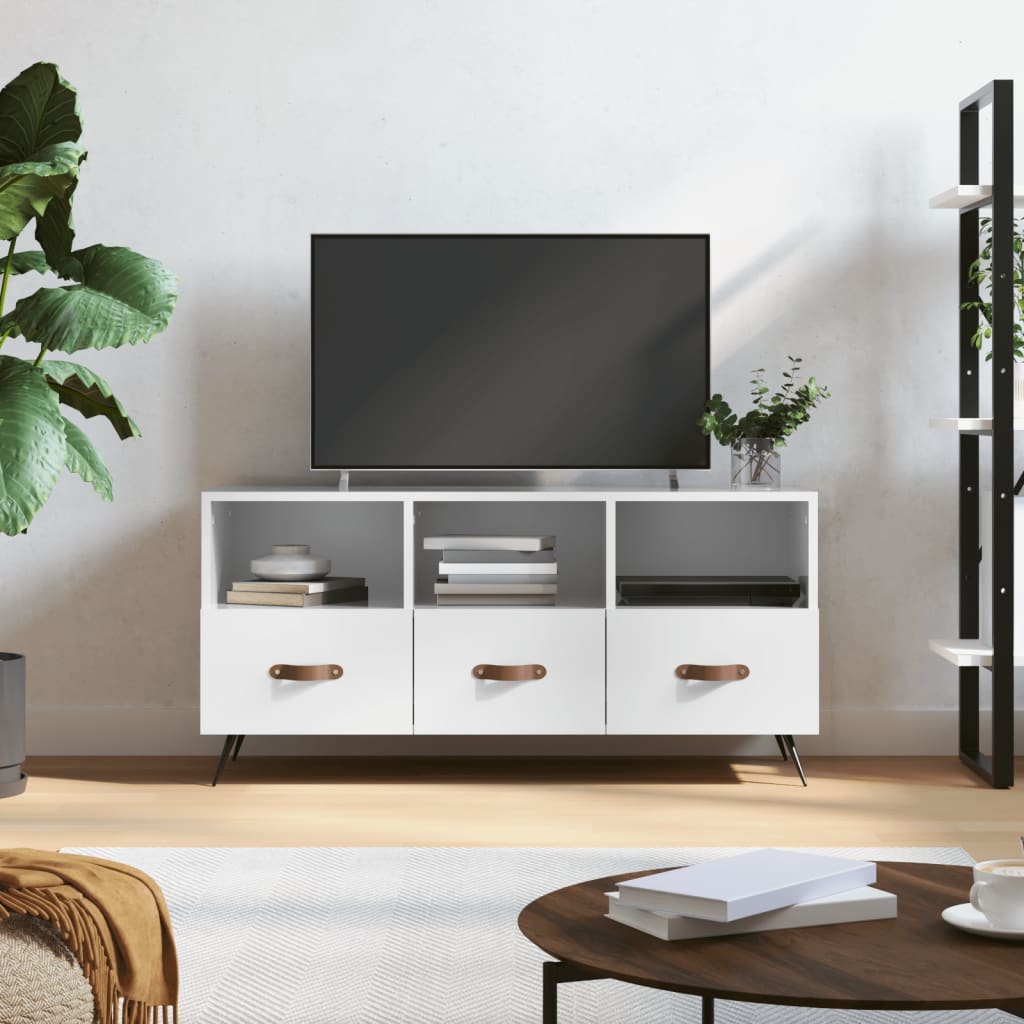 vidaXL Comodă TV, alb extralucios, 102x36x50 cm, lemn prelucrat