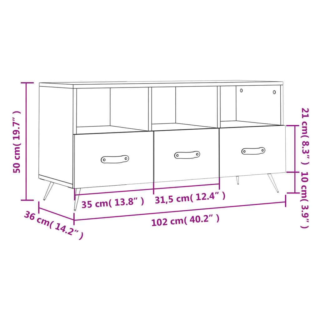 Dulap TV stejar sonoma, 102x36x50 cm, lemn prelucrat