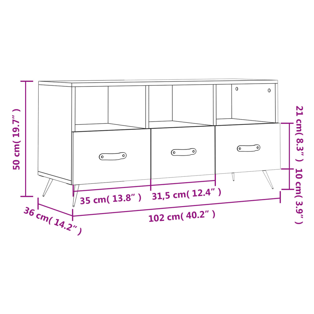 Dulap TV, gri beton, 102x36x50 cm, lemn prelucrat