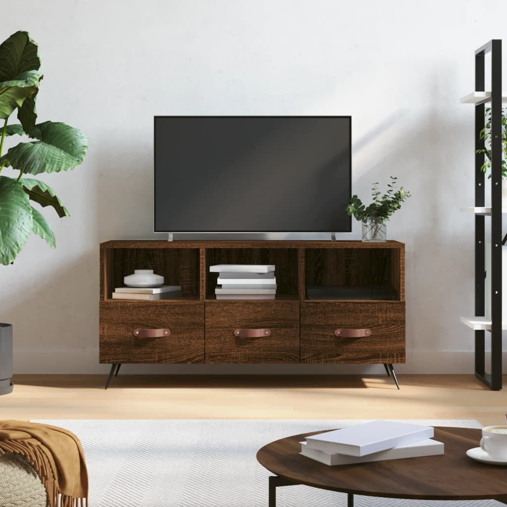 Barna tölgyszínű szerelt fa TV-szekrény 102 x 36 x 50 cm 