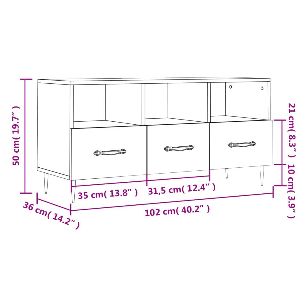 Dulap TV, alb, 102x36x50 cm, lemn prelucrat